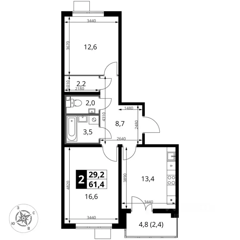 2-к кв. Московская область, Ленинский городской округ, пос. Ленинский ... - Фото 1