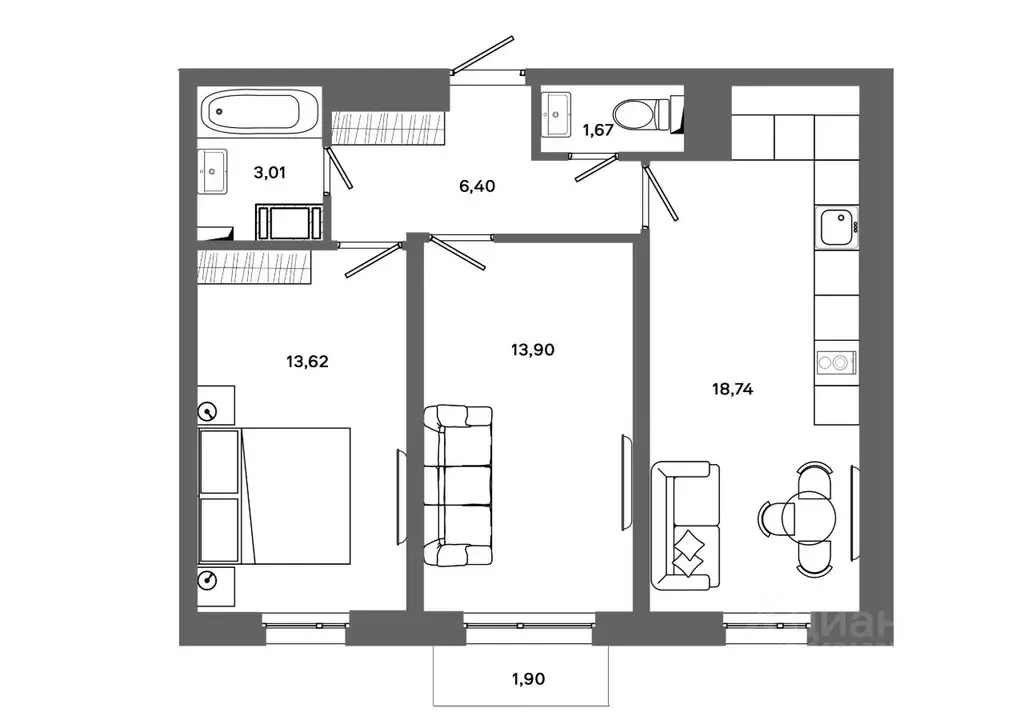 2-к кв. Ханты-Мансийский АО, Сургут 30А мкр,  (57.91 м) - Фото 0