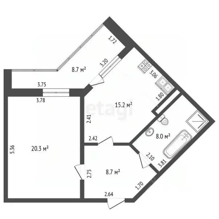1-к кв. Ханты-Мансийский АО, Нягань 6-й мкр, 2 (52.2 м) - Фото 2