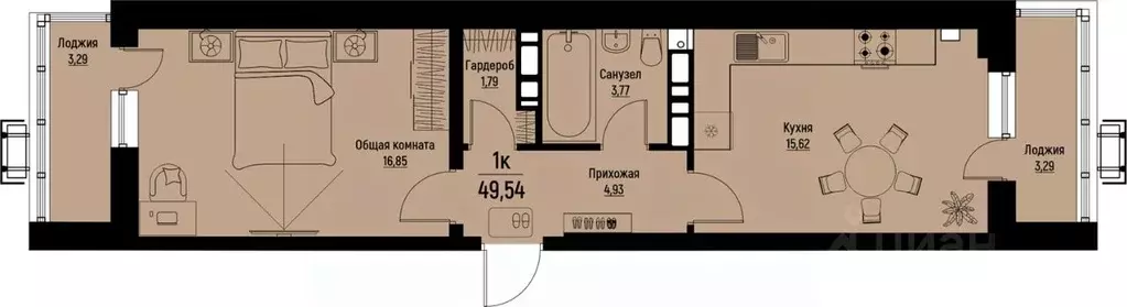 1-к кв. Ставропольский край, Пятигорск Скачки мкр,  (49.54 м) - Фото 1