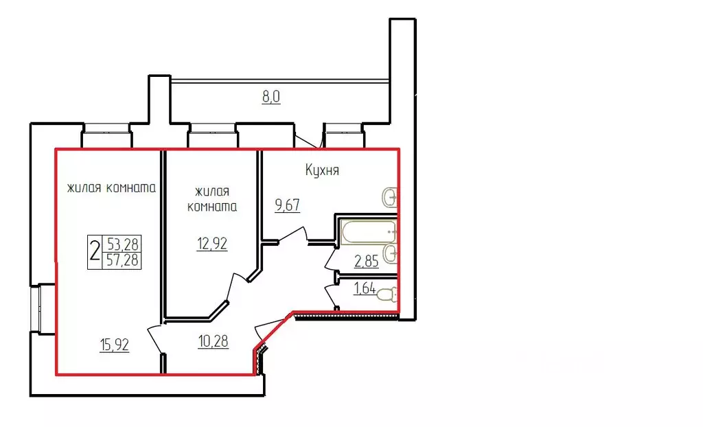 2-к кв. Амурская область, Благовещенск Заводская ул., 4/9 (57.28 м) - Фото 1