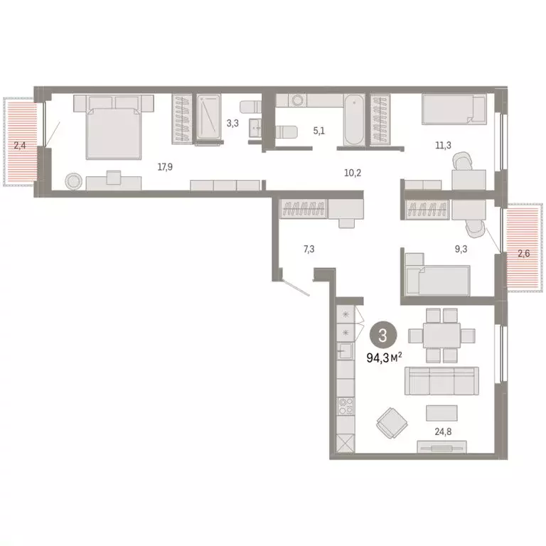 3-комнатная квартира: Тюмень, Мысовская улица, 26к2 (94.25 м) - Фото 1