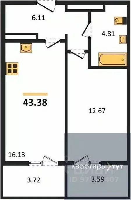 1-к кв. Воронежская область, Воронеж Краснознаменная ул., 72 (43.24 м) - Фото 0