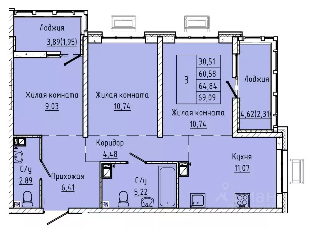 3-к кв. Ростовская область, Ростов-на-Дону ул. Текучева, 370/3 (64.84 ... - Фото 0