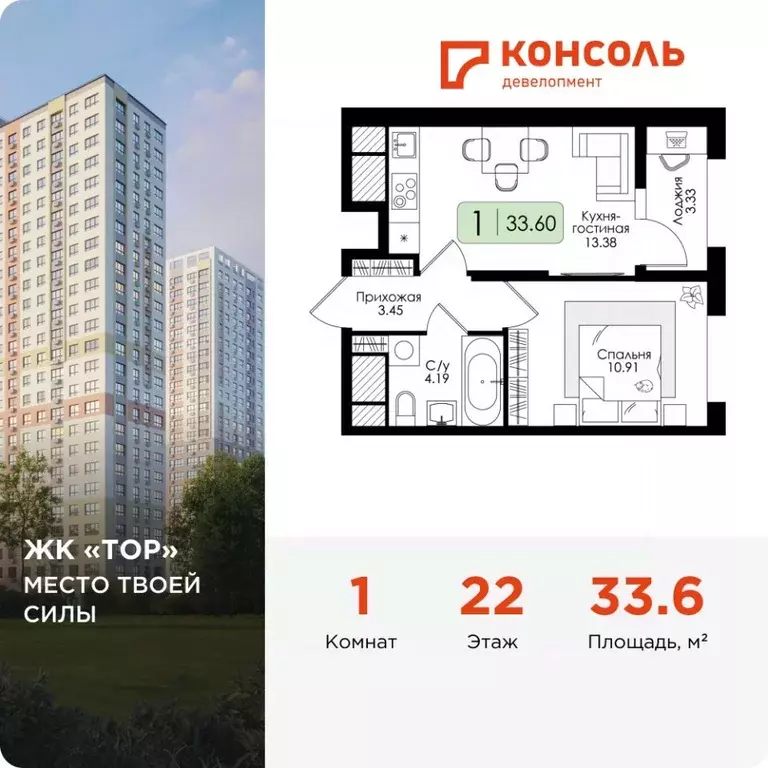 1-к кв. Тульская область, Тула Торховский проезд, 4 (33.6 м) - Фото 1