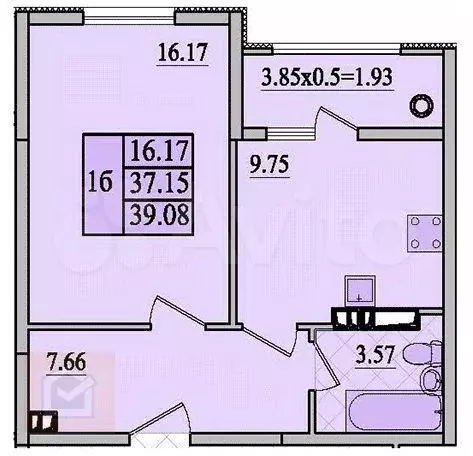 1-к. квартира, 39,1 м, 4/9 эт. - Фото 0