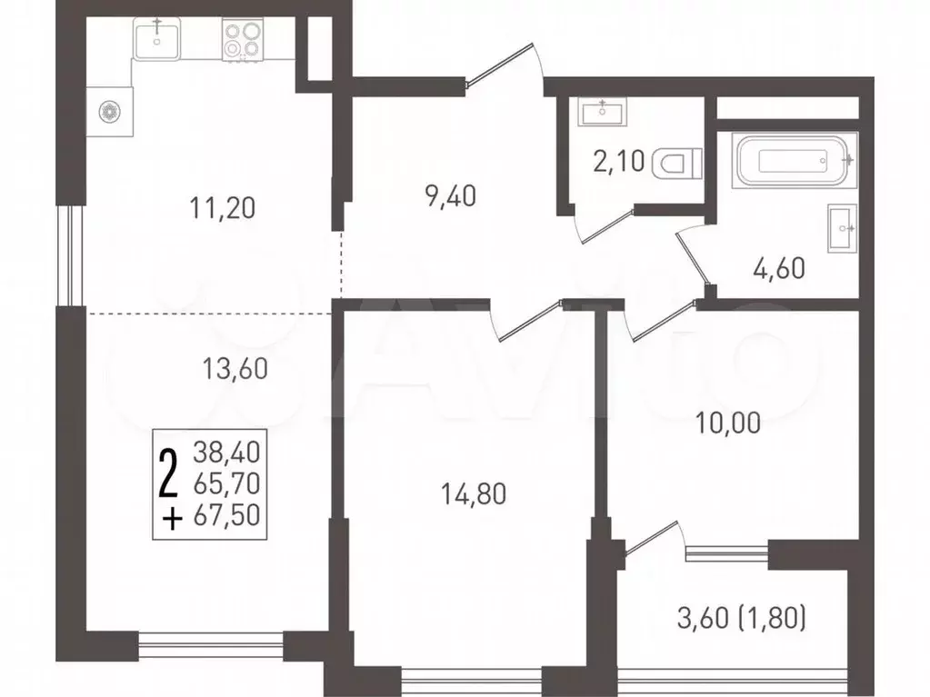 2-к. квартира, 67,5 м, 6/8 эт. - Фото 0