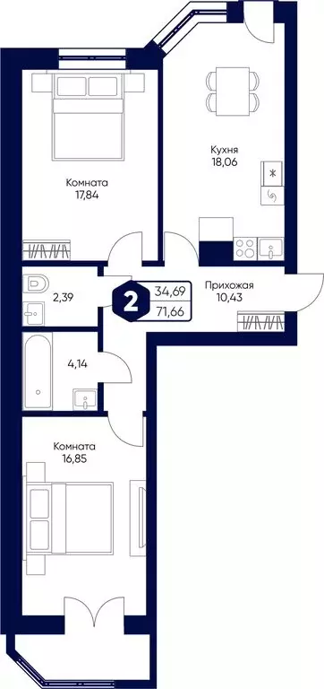 2-комнатная квартира: село Озерецкое, коттеджный посёлок Мечта (71.66 ... - Фото 0