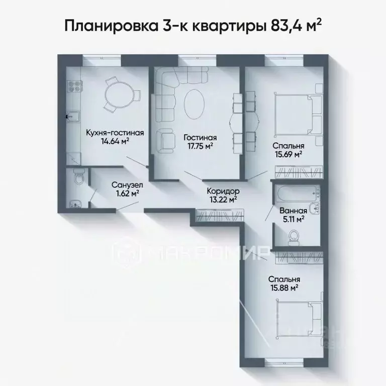 3-к кв. Ленинградская область, Мурино Всеволожский район, бул. ... - Фото 2