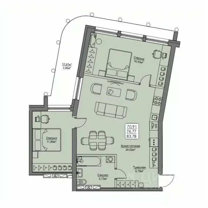 2-к кв. Приморский край, Владивосток ул. Мыс Кунгасный, 3Б (74.77 м) - Фото 1