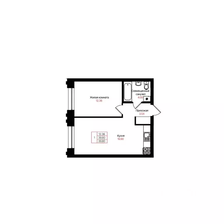 1-к кв. Татарстан, Казань Лето жилой комплекс (39.8 м) - Фото 2