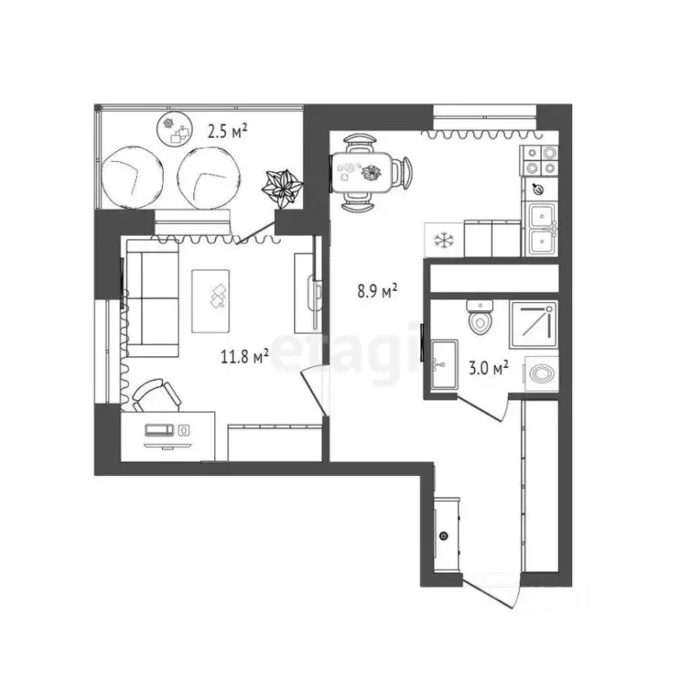 1-к кв. Тюменская область, Тюмень Дамбовская ул., 25к1 (33.3 м) - Фото 2