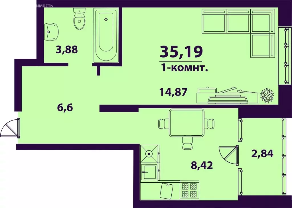 1-комнатная квартира: Ульяновск, улица Народного учителя Латышева, 5 ... - Фото 0