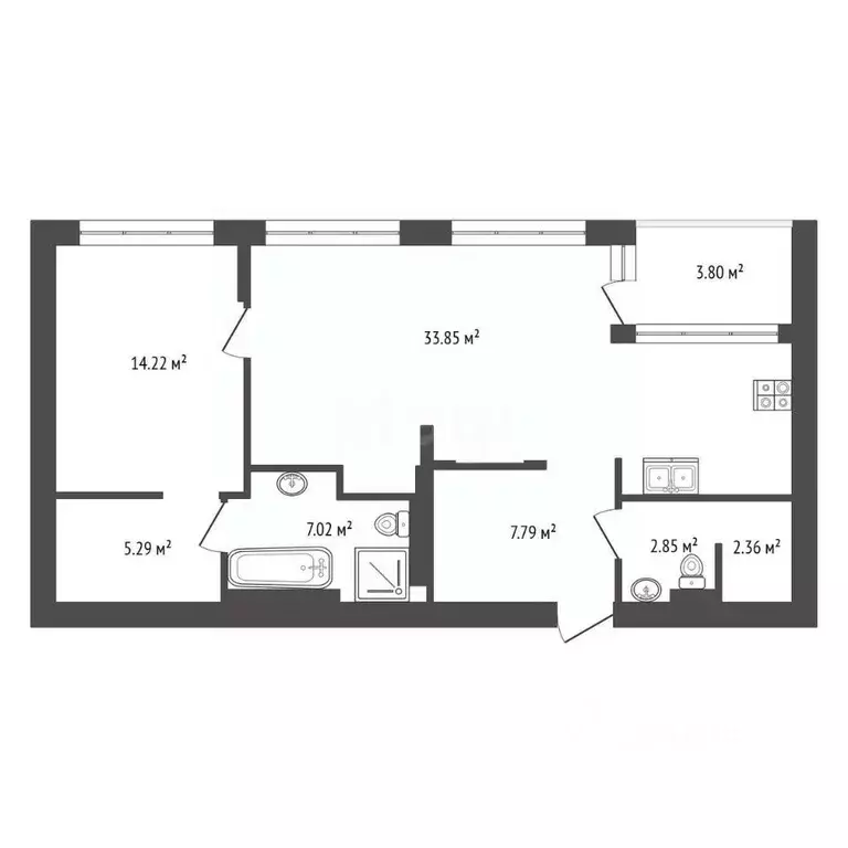 2-к кв. Тюменская область, Тюмень ул. Усиевича, 16 (72.2 м) - Фото 2