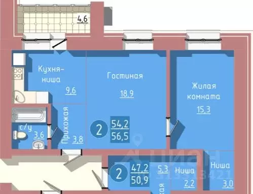 2-к кв. Амурская область, Благовещенск Артиллерийская ул., 87 (56.1 м) - Фото 0