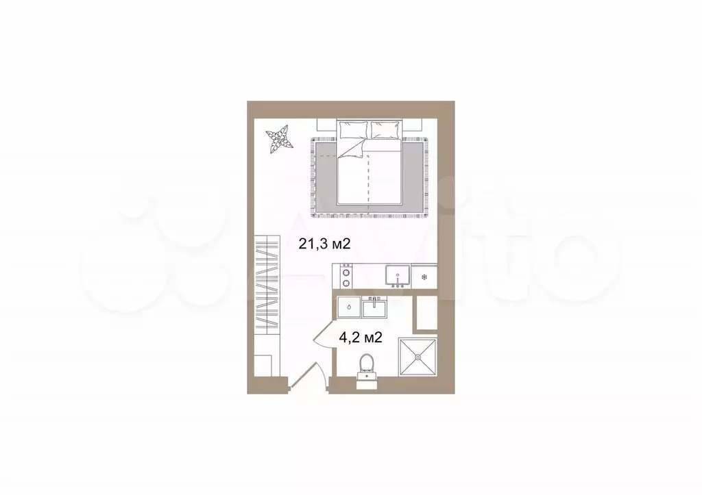 Апартаменты-студия, 25,5 м, 5/5 эт. - Фото 0