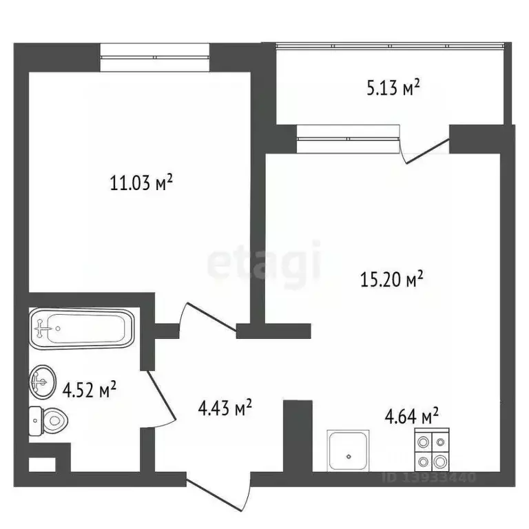 1-к кв. Тюменская область, Тюмень ул. Газовиков, 79 (43.0 м) - Фото 1