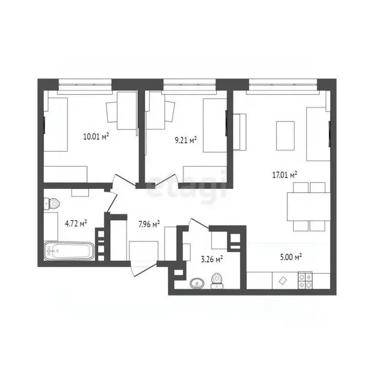 3-к кв. Тюменская область, Тюмень ул. Лесопарковая, 1к1 (57.8 м) - Фото 1