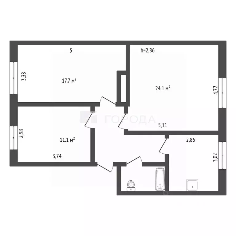 3-к кв. Кемеровская область, Новокузнецк ул. Энтузиастов, 13 (73.1 м) - Фото 2