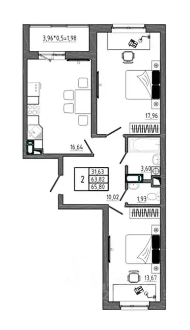 2-к кв. Воронежская область, Воронеж Нижняя ул., 32 (65.8 м) - Фото 1