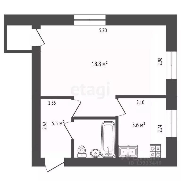 1-к кв. Тюменская область, Тюмень ул. Мельникайте, 96 (30.0 м) - Фото 1