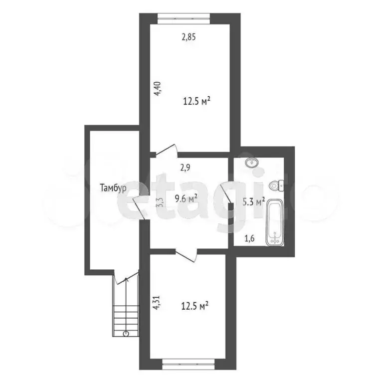 1-к. квартира, 39,9 м, 2/2 эт. - Фото 0