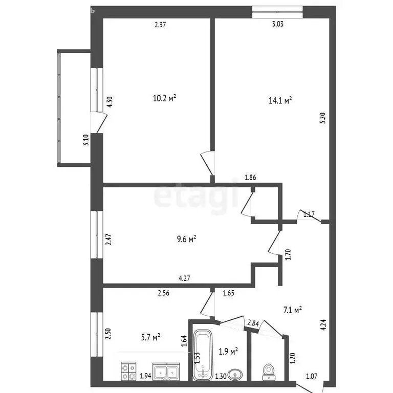 3-комнатная квартира: Стерлитамак, улица Курчатова, 22 (58 м) - Фото 1