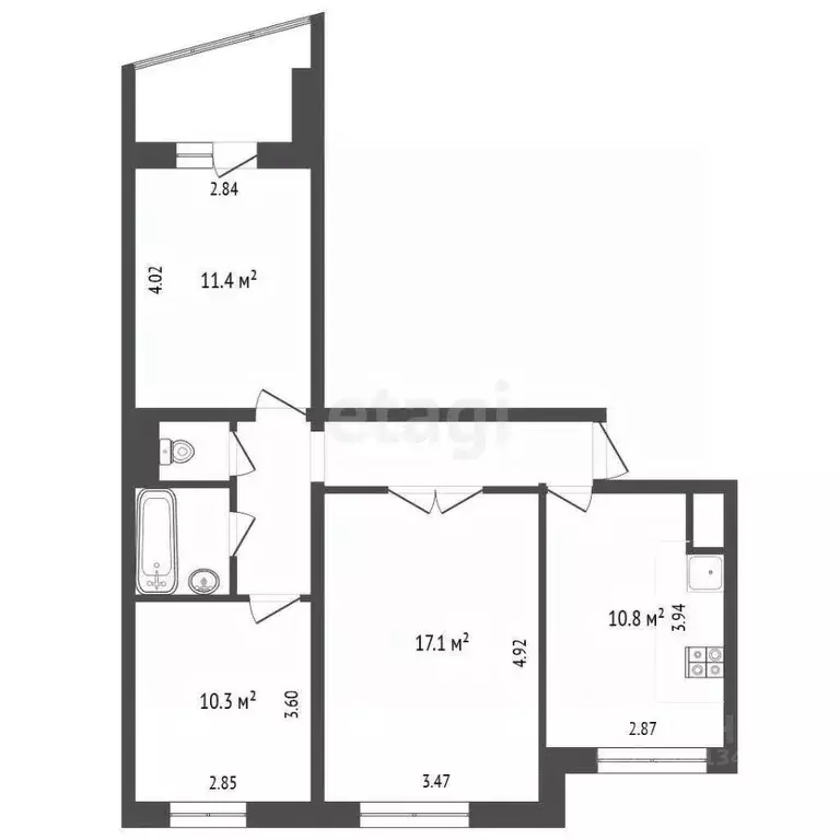 3-к кв. Вологодская область, Череповец ул. Годовикова, 24 (62.8 м) - Фото 2