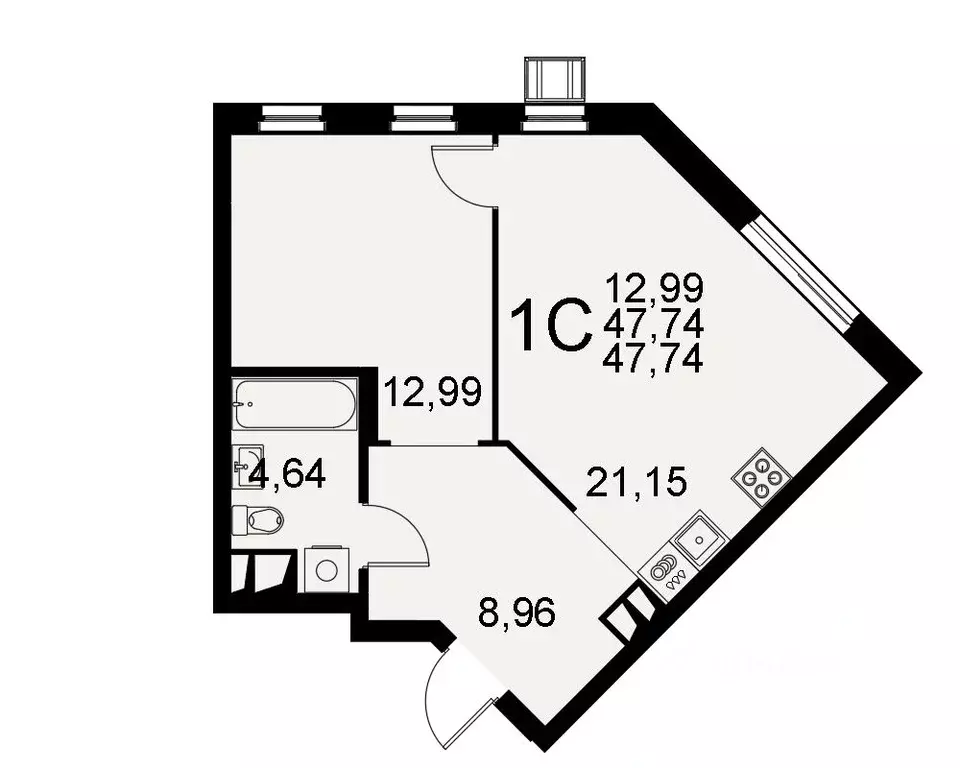 1-к кв. Тульская область, Тула Пушкинская ул., 2Г (47.74 м) - Фото 0