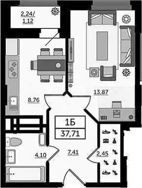 1-к. квартира, 37м, 9/25эт. - Фото 1