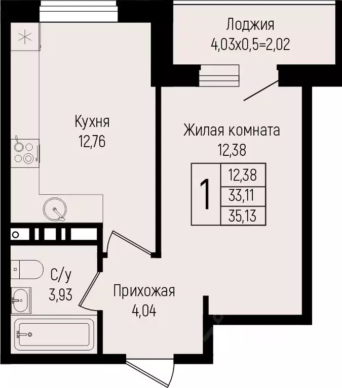 1-к кв. Краснодарский край, Краснодар ул. Михаила Барибана (35.13 м) - Фото 0