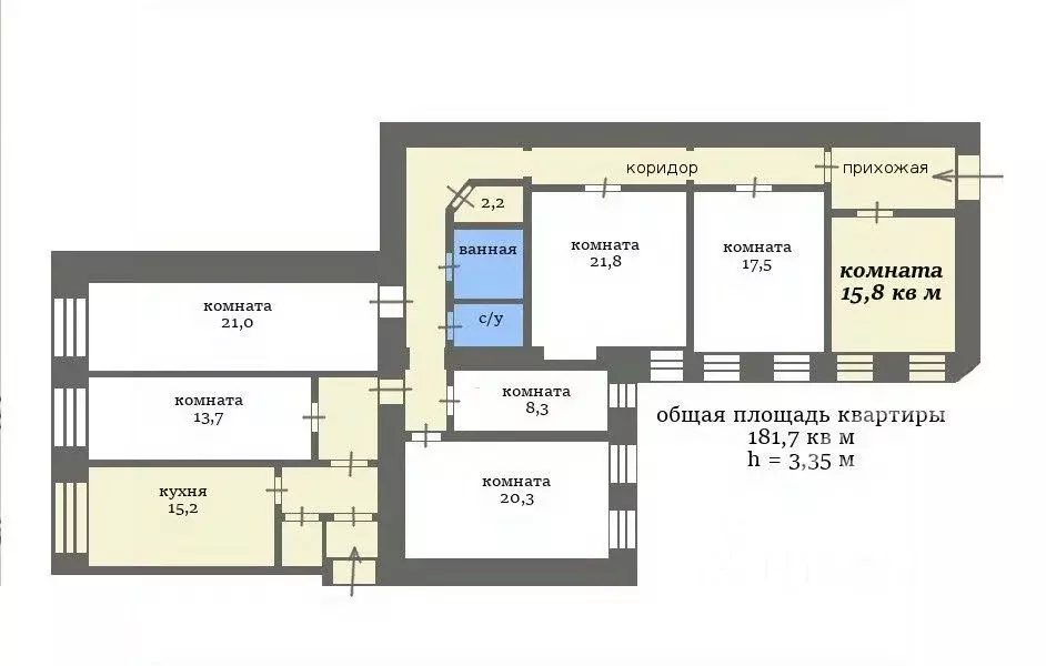 Комната Санкт-Петербург ул. Чайковского, 38/9 (118.4 м) - Фото 1