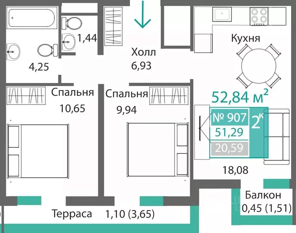 2-к кв. Крым, Симферополь Крымская роза мкр,  (52.84 м) - Фото 0