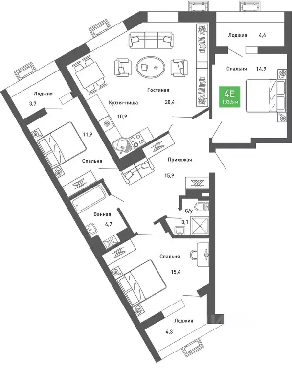 4-к кв. Воронежская область, Воронеж Ключи мкр, Ключи-клаб жилой ... - Фото 0