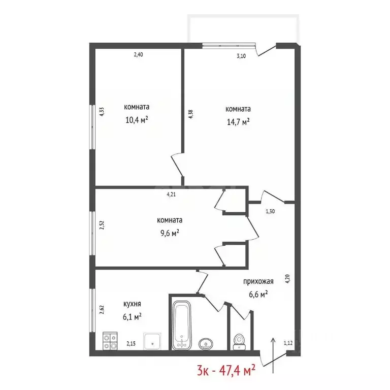 3-к кв. Свердловская область, Екатеринбург ул. Сажинская, 4 (51.3 м) - Фото 1