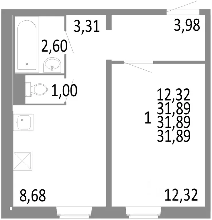 1-к кв. Челябинская область, Челябинск ул. Блюхера, 125В (31.89 м) - Фото 0