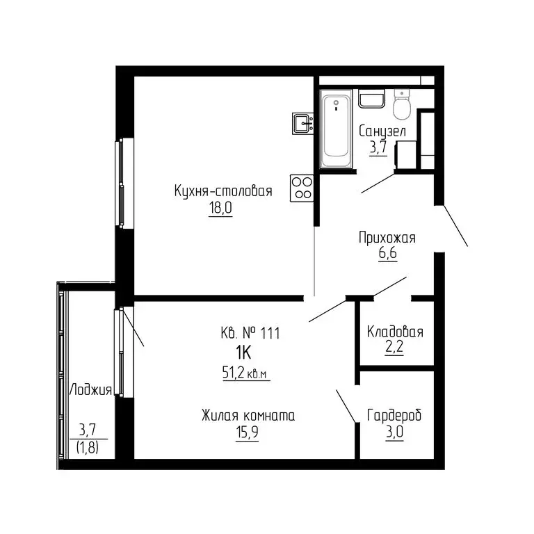 1-комнатная квартира: Новый, ЖК ДНС Сити (51.2 м) - Фото 0