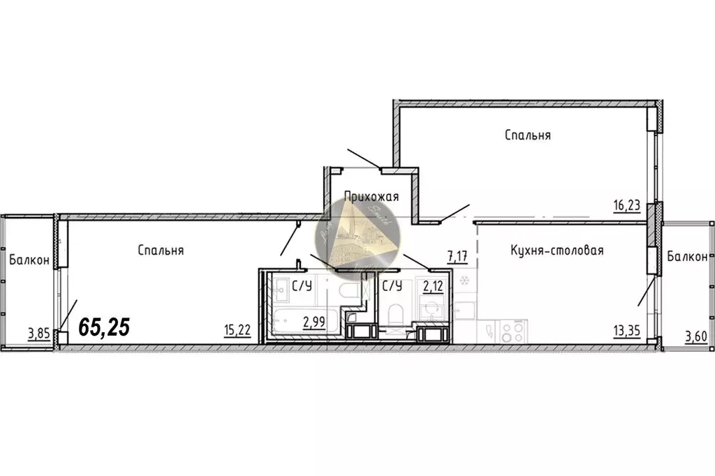 2-комнатная квартира: Санкт-Петербург, набережная реки Каменки, 3к3 ... - Фото 1