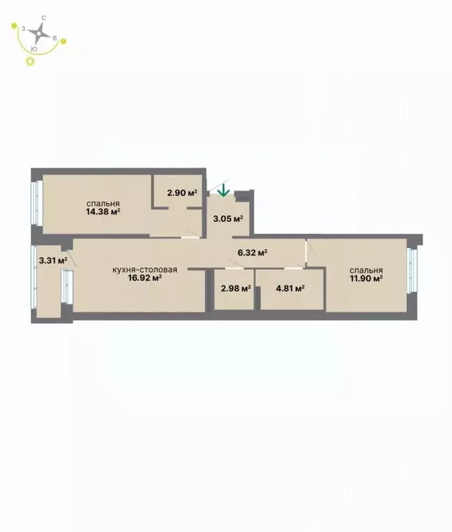 2-к кв. Свердловская область, Екатеринбург ул. Студенческая, 16 (66.57 ... - Фото 1