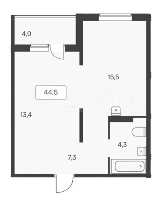 1-к. квартира, 44,5 м, 4/17 эт. - Фото 0