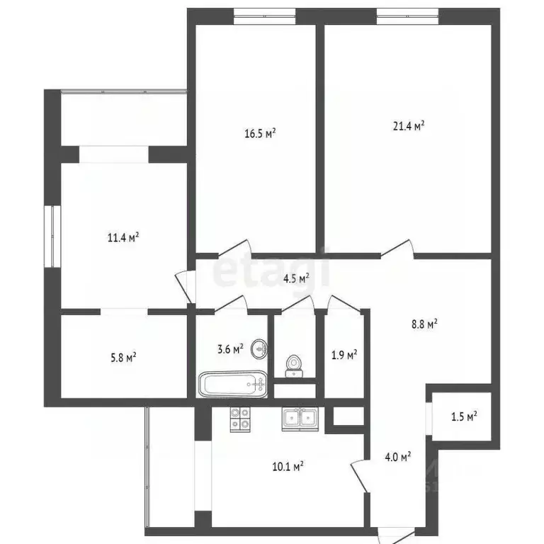 3-к кв. Ямало-Ненецкий АО, Новый Уренгой Оптимистов мкр, 2/2 (90.9 м) - Фото 2