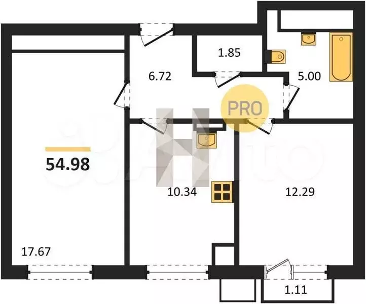 2-к. квартира, 55м, 1/9эт. - Фото 1