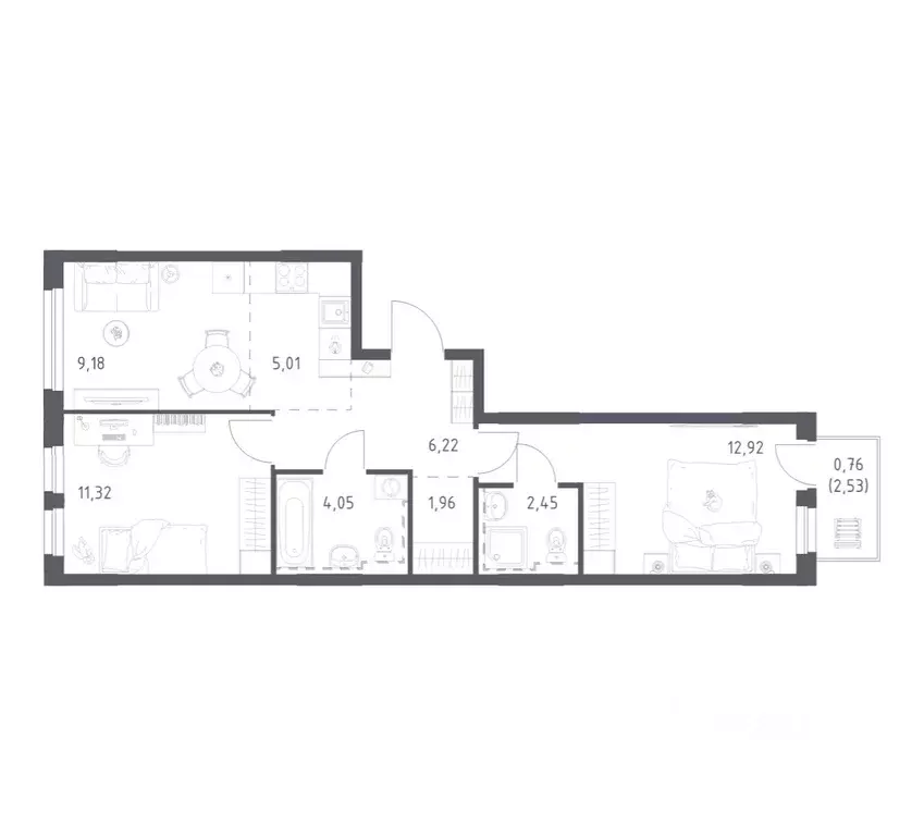 2-к кв. Башкортостан, Уфа ул. Рашита Манурова (53.87 м) - Фото 1