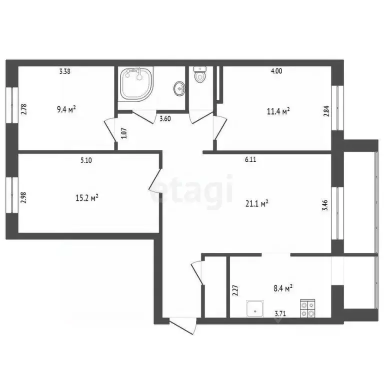 3-к кв. Тюменская область, Тюмень ул. Салтыкова-Щедрина, 59 (63.0 м) - Фото 2