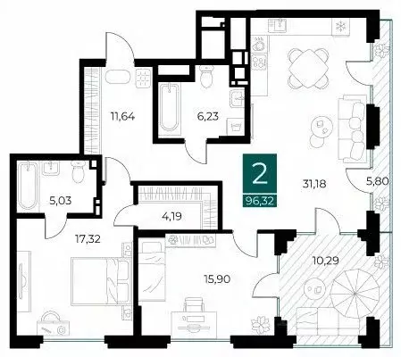 2-к кв. Рязанская область, Рязань Арт Кварталы жилой комплекс (96.32 ... - Фото 1