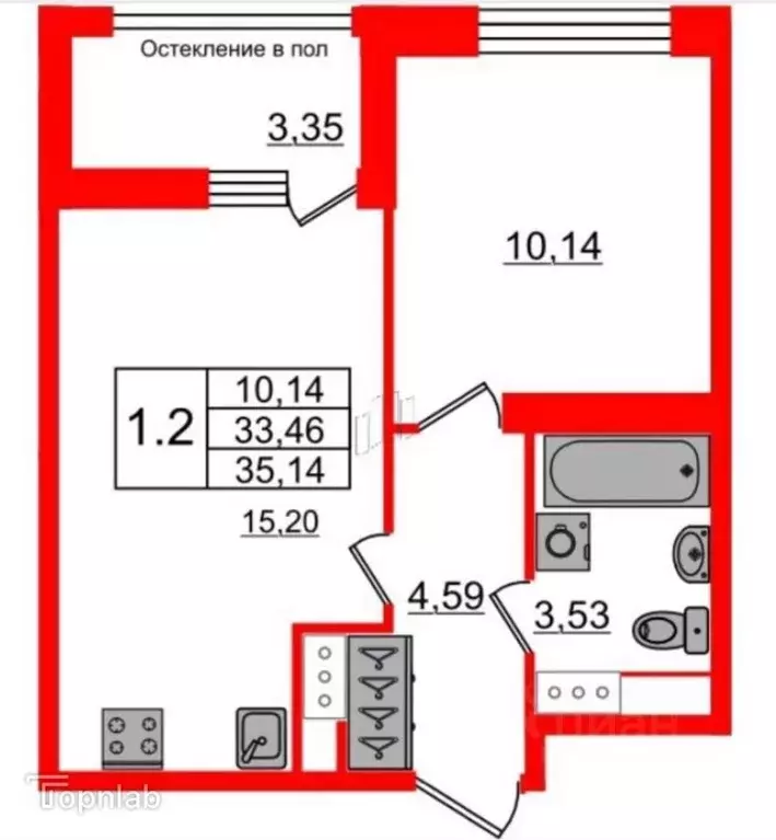 1-к кв. Санкт-Петербург просп. Обуховской обороны, 36 (33.46 м) - Фото 2