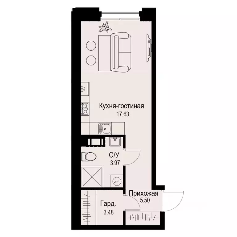 Студия Санкт-Петербург ул. Профессора Попова, 38 (30.58 м) - Фото 0