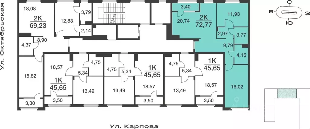 2-к кв. Тульская область, Тула ул. Карпова, 103А (72.77 м) - Фото 1