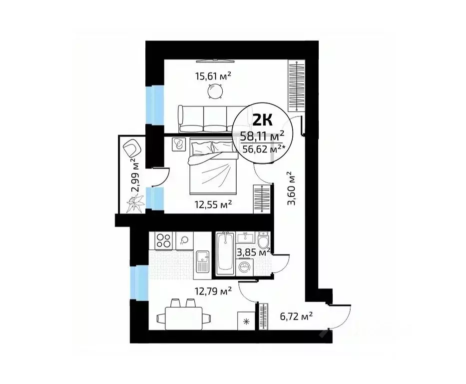 2-к кв. Самарская область, Самара пос. Мехзавод, Новая Самара мкр,  ... - Фото 1