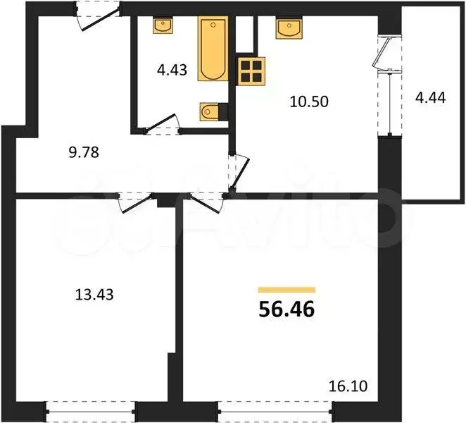 2-к. квартира, 56,5 м, 8/18 эт. - Фото 0